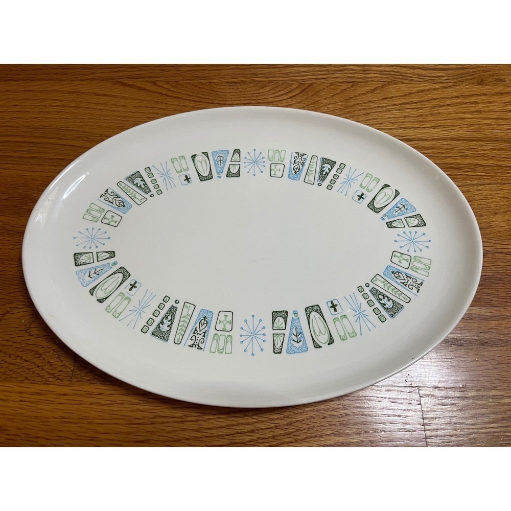 RARE TST Colorcraft Jamaica Bay Platter Mid Century Modern Oval 12" Atomic Star